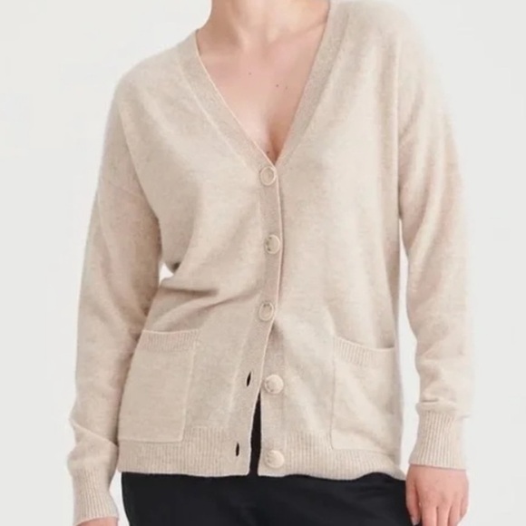 AQUA Cashmere V Neck Cardigan Sweater – Medium – Luxuriously Soft in Oatmeal - Picture 1 of 9